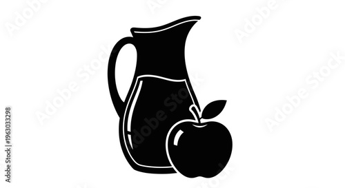 Juice Pitcher and Apple Silhouette Icon.