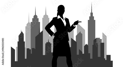 Silhouette of a confident businesswoman standing tall.