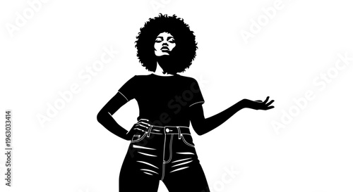 Stylish Black Woman with Afro Hair and Jeans.