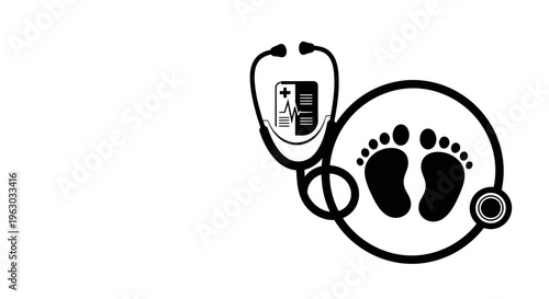 Medical Stethoscope Embracing Baby Footprints Symbolizing Pediatric Care.