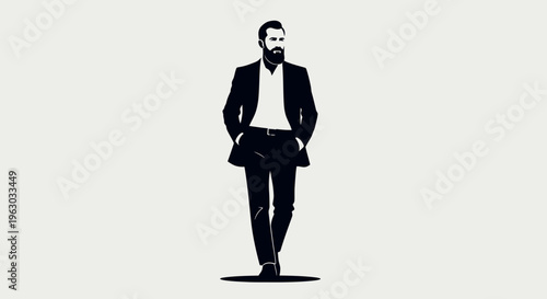 Silhouette of a confident man in a suit walking.