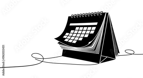 Minimalist Black and White Calendar Illustration.