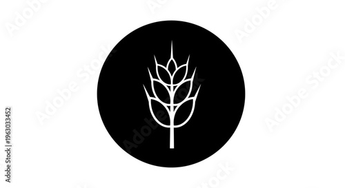 Minimalist Wheat Stalk Icon in Black Circle.