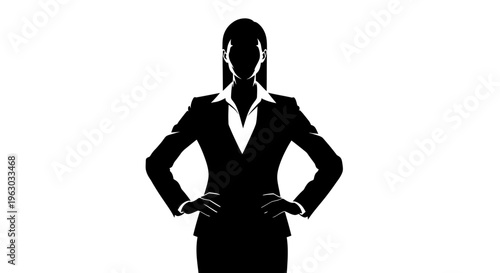 Silhouette of a confident businesswoman standing with hands on hips.