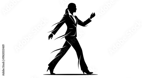 Silhouette of a confident businesswoman walking forward.