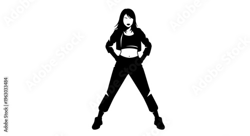 Silhouette of a confident woman standing with hands on hips.