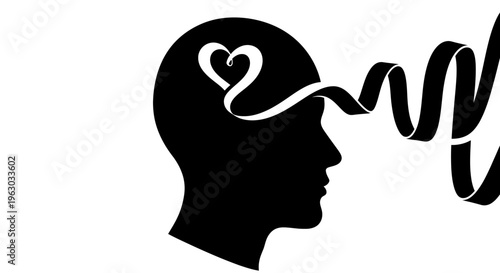 Silhouette of a human head with a heart and wave pattern inside.