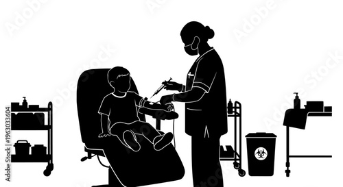 Nurse drawing blood from a child patient.