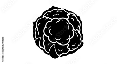 Stylized Black Silhouette of a Cauliflower Head.