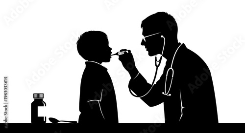 Doctor examining a childs throat with a tongue depressor.