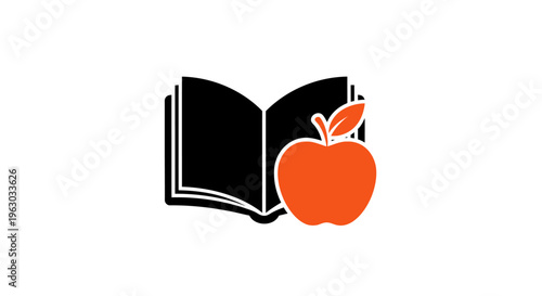 Open Book and Red Apple Symbolizing Education and Knowledge.