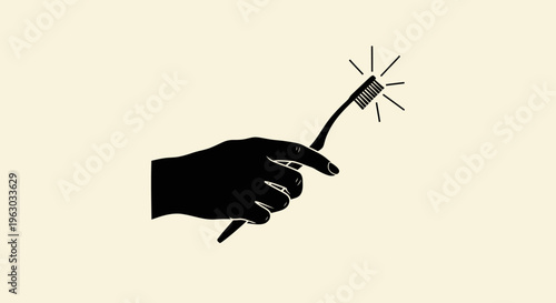 Silhouette of a Hand Holding a Toothbrush with Sparkles.