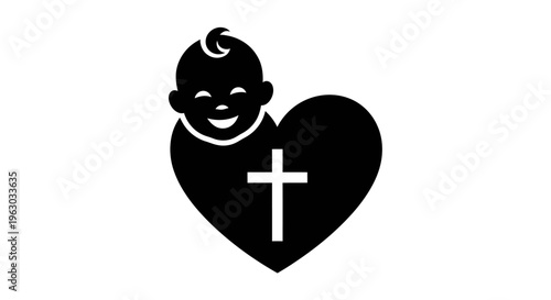Christian Baby Love Symbol Heart Cross Icon.