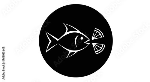 Stylized Fish Eating Lemon Slice Icon.
