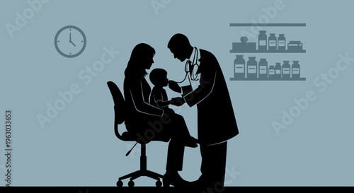 Doctor Examining Child Patient With Mother Present.