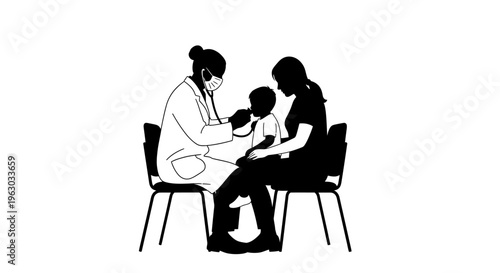Doctor Examining Child with Mother Present.