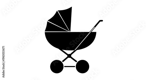Classic Black Baby Stroller Silhouette Icon.