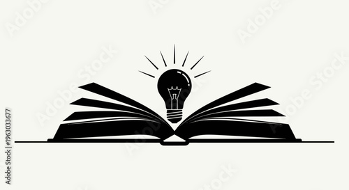 Open Book with Glowing Light Bulb Symbolizing Knowledge and Ideas.