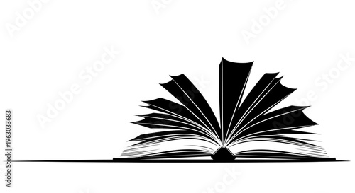 Open Book Silhouette with Pages Blowing in the Wind.