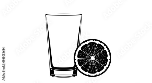 Clear Glass and Citrus Slice Illustration.