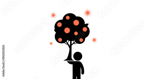 Person holding a tree with glowing fruits.