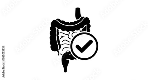 Healthy Human Digestive System with Check Mark Icon.