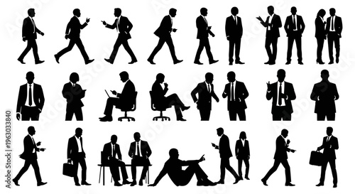 Collection of Business People Silhouettes in Various Poses.