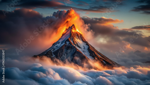 Dramatic Peak Above the Clouds at Sunset
