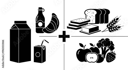 Healthy Food Choices Combination of Dairy Grains Fruits and Vegetables.