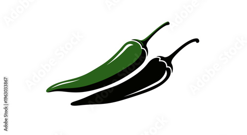 Two chili peppers one green and one black silhouette.