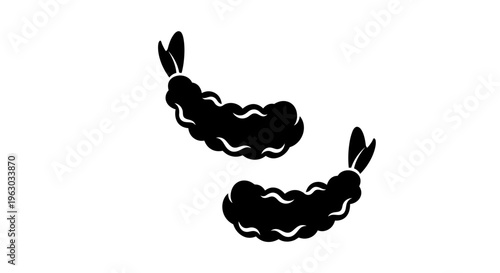 Two Black Silhouette Shrimp Tempura Icons.