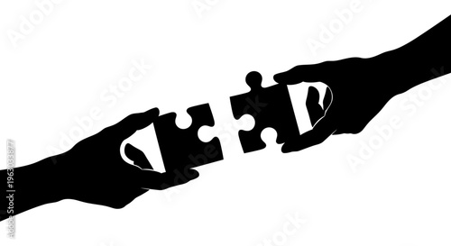 Two Hands Connecting Puzzle Pieces Silhouette.