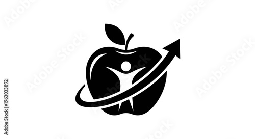 Healthy Lifestyle Growth Icon with Apple and Human Figure.