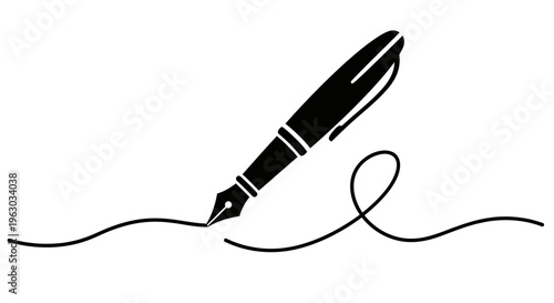 Elegant Fountain Pen Creating Flowing Line Art.