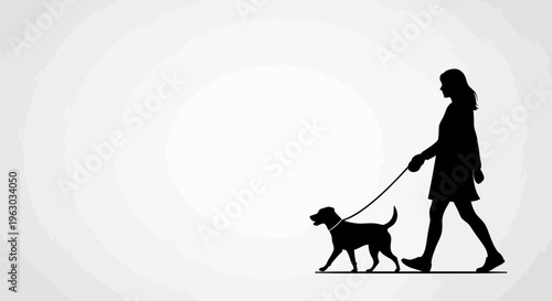 Silhouette of a Woman Walking Her Dog on a Leash.