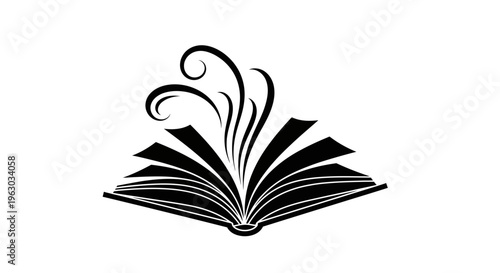 Elegant Open Book with Swirling Design.