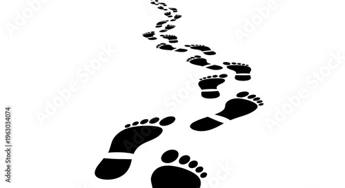 Footprints Trail Leading Upwards on White Background.