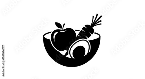 Fresh Fruits and Vegetables in a Bowl Icon.