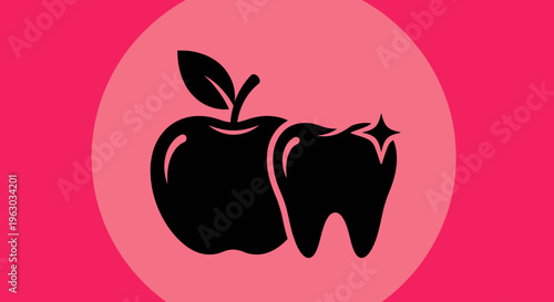 Healthy Apple and Sparkling Tooth Icon.