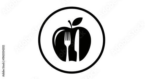 Healthy Eating Apple Icon with Fork and Knife.