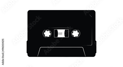 A stark black cassette tape design presented as a silhouette