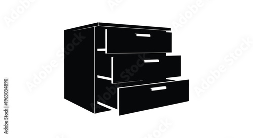 A modern black dresser design presented as a stark silhouette