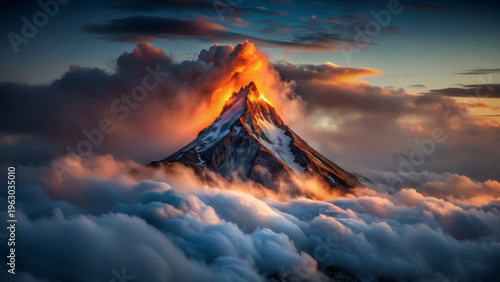 Dramatic Peak Above the Clouds at Sunset