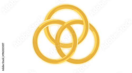 Three Interlocking Rings Golden Geometric Knot Design Unity Connection Spirituality Flat Gradient Vector Art Isolated Clean Graphic