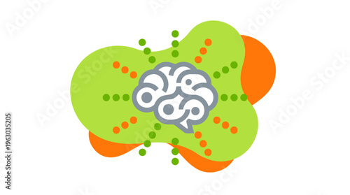 Brain Connecting Dots, Abstract Shapes for Creative Thinking, Innovation. Modern Flat Design, Bright Colors Vector Illustration.