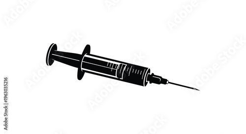 A black syringe depicted in a striking minimalist silhouette