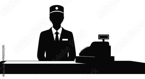 Cashier at work behind a counter a striking black silhouette