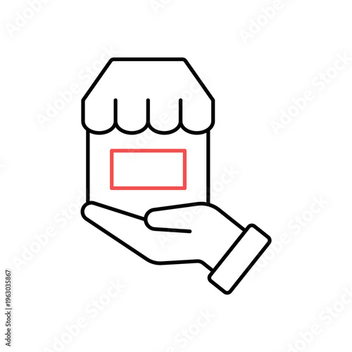 icon a small business support with hand holding a shop building, isolated against a clean background.