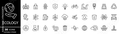 Ecology or Eco Icons Set. Icons for  green technology. Design elements for you projects. Editable stroke. Vector illustration