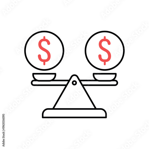 icon an economic equality with balanced scale and dollar currency symbols, isolated against a clean background.